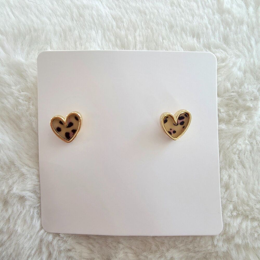 {2/$25} Small Heart Leopard Gold Studs Cute Romantic Valentines Cottage Twee